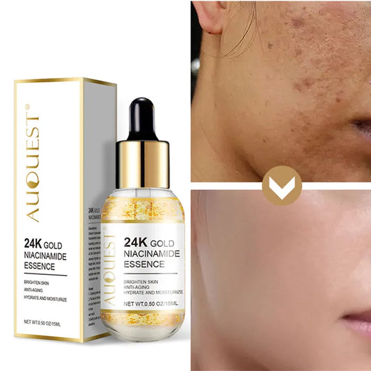 24k Gold Facial Serum Niacinamide Face Serum Dark Spots Remover Hyaluronic Acid Fade Fine Lines Moisturizing Whitening Skin Care